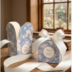 Square Shape bid Box with Off-white Ribbon